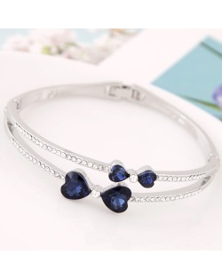 Czech Rhinestone Dual Bowknots Silver Fashion Bangle