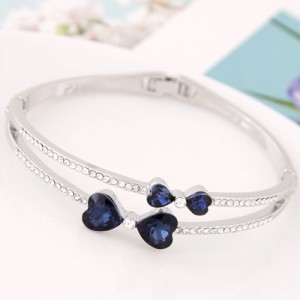 Czech Rhinestone Dual Bowknots Silver Fashion Bangle
