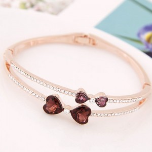 Czech Rhinestone Dual Bowknots Golden Fashion Bangle - Brown