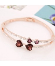 Czech Rhinestone Dual Bowknots Golden Fashion Bangle - Brown