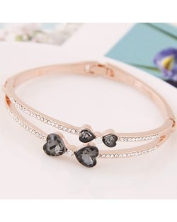 Czech Rhinestone Dual Bowknots Golden Fashion Bangle - Gray