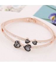 Czech Rhinestone Dual Bowknots Golden Fashion Bangle - Gray