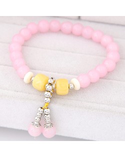 Korean Fashion Colorful Glass Beads Fair Maiden Fashion Bracelet - Pink