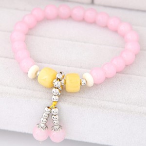Korean Fashion Colorful Glass Beads Fair Maiden Fashion Bracelet - Pink