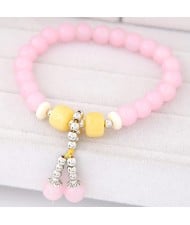 Korean Fashion Colorful Glass Beads Fair Maiden Fashion Bracelet - Pink
