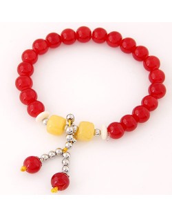 Korean Fashion Colorful Glass Beads Fair Maiden Fashion Bracelet - Red