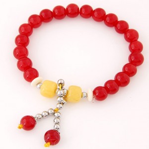 Korean Fashion Colorful Glass Beads Fair Maiden Fashion Bracelet - Red