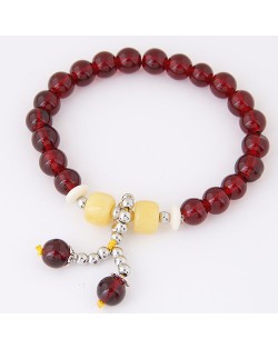 Korean Fashion Colorful Glass Beads Fair Maiden Fashion Bracelet - Dark Red