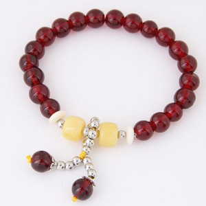 Korean Fashion Colorful Glass Beads Fair Maiden Fashion Bracelet - Dark Red