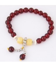 Korean Fashion Colorful Glass Beads Fair Maiden Fashion Bracelet - Dark Red
