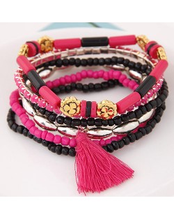 Multiple Layers Resin Beads with Golden Flowers Decoration Design Fashion Bracelet - Rose