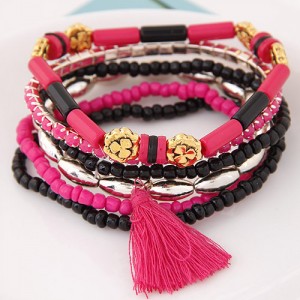 Multiple Layers Resin Beads with Golden Flowers Decoration Design Fashion Bracelet - Rose