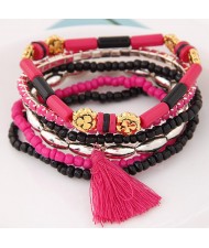 Multiple Layers Resin Beads with Golden Flowers Decoration Design Fashion Bracelet - Rose