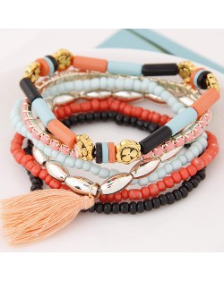 Multiple Layers Resin Beads with Golden Flowers Decoration Design Fashion Bracelet - Light Orange