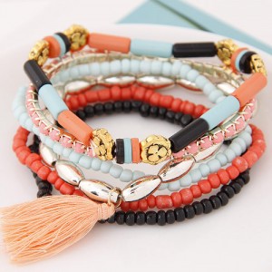 Multiple Layers Resin Beads with Golden Flowers Decoration Design Fashion Bracelet - Light Orange