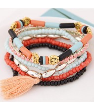 Multiple Layers Resin Beads with Golden Flowers Decoration Design Fashion Bracelet - Light Orange