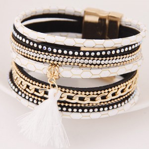 Multi-layer Snake Skin Texture Magnetic Lock Wide Fashion Bangle - White