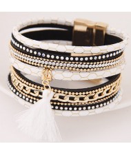 Multi-layer Snake Skin Texture Magnetic Lock Wide Fashion Bangle - White