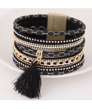 Multi-layer Snake Skin Texture Magnetic Lock Wide Fashion Bangle - Black