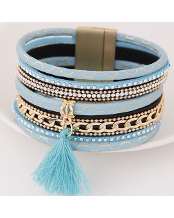 Multi-layer Snake Skin Texture Magnetic Lock Wide Fashion Bangle - Blue