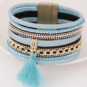 Multi-layer Snake Skin Texture Magnetic Lock Wide Fashion Bangle - Blue