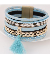 Multi-layer Snake Skin Texture Magnetic Lock Wide Fashion Bangle - Blue