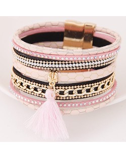 Multi-layer Snake Skin Texture Magnetic Lock Wide Fashion Bangle - Pink