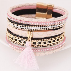 Multi-layer Snake Skin Texture Magnetic Lock Wide Fashion Bangle - Pink