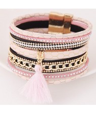 Multi-layer Snake Skin Texture Magnetic Lock Wide Fashion Bangle - Pink