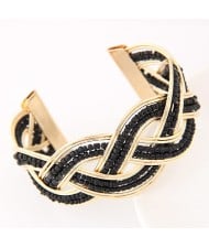 Bohemian Fashion Mini Beads Inlaid Weaving Pattern Open-end Bangle - Black