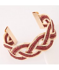 Bohemian Fashion Mini Beads Inlaid Weaving Pattern Open-end Bangle - Brown