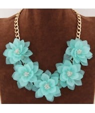 Dimensional Summer Graceful Flowers Cluster Design Fashion Necklace - Sky Blue