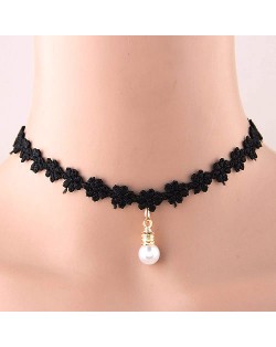 Sweet Pearl Pendant Black Lace Flower Fashion Necklace