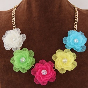 Sweet Summer Flowers Statement Fashion Necklace - Multicolor