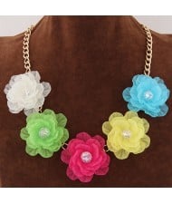 Sweet Summer Flowers Statement Fashion Necklace - Multicolor