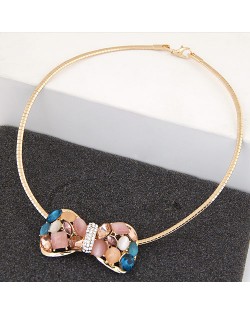 Gorgeous Assorted Opal Stones Mingled Bowknot Fashion Necklet