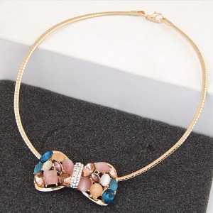 Gorgeous Assorted Opal Stones Mingled Bowknot Fashion Necklet