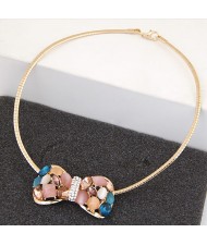 Gorgeous Assorted Opal Stones Mingled Bowknot Fashion Necklet