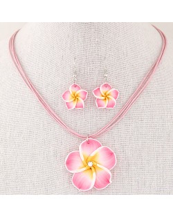Prosperous Peach Flower Rope Fashion Necklace and Earrings Set - Pink