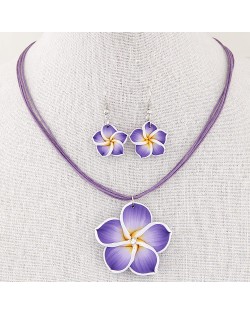 Prosperous Peach Flower Rope Fashion Necklace and Earrings Set - Purple