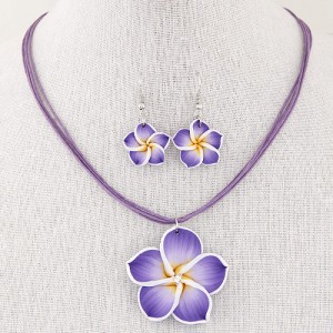 Prosperous Peach Flower Rope Fashion Necklace and Earrings Set - Purple
