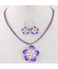 Prosperous Peach Flower Rope Fashion Necklace and Earrings Set - Purple