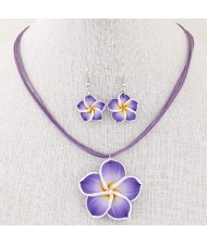 Prosperous Peach Flower Rope Fashion Necklace and Earrings Set - Purple