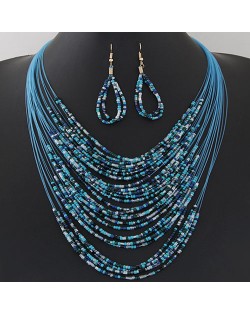 Bohemian Fashion Mini Beads Multi-layers Statement Necklace and Earrings Set - Blue