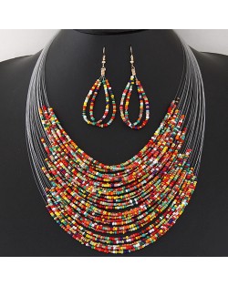 Bohemian Fashion Mini Beads Multi-layers Statement Necklace and Earrings Set - Multicolor
