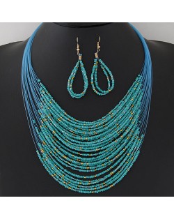 Bohemian Fashion Mini Beads Multi-layers Statement Necklace and Earrings Set - Green
