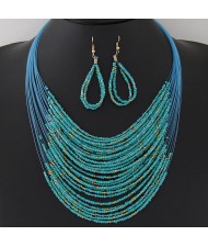 Bohemian Fashion Mini Beads Multi-layers Statement Necklace and Earrings Set - Green