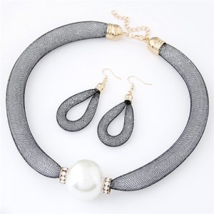 Pearl Pendant Stardust Fashion Statement Necklace and Earrings Set - Gray