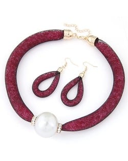 Pearl Pendant Stardust Fashion Statement Necklace and Earrings Set - Rose