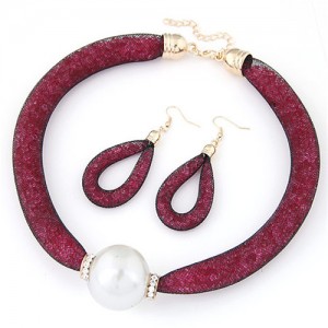 Pearl Pendant Stardust Fashion Statement Necklace and Earrings Set - Rose